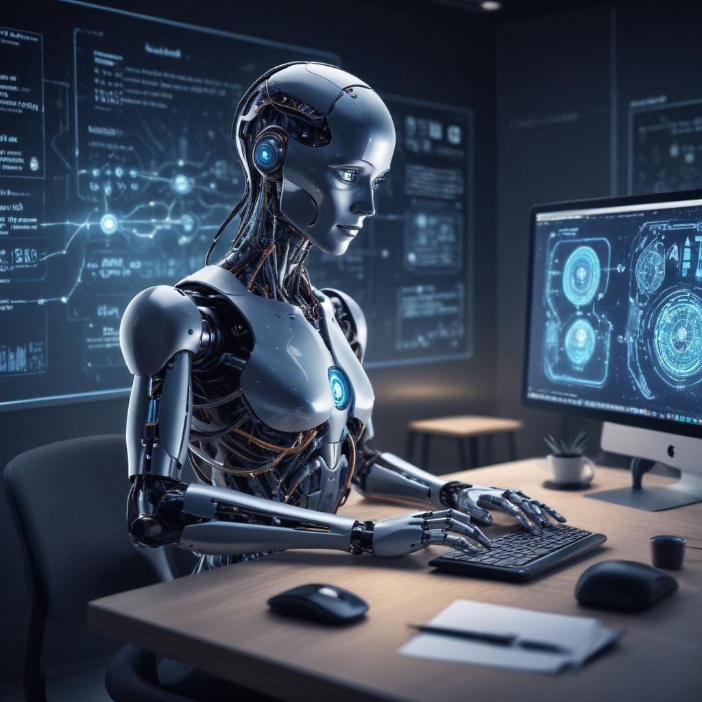 Dispositivo de inteligencia artificial moderno en una oficina.