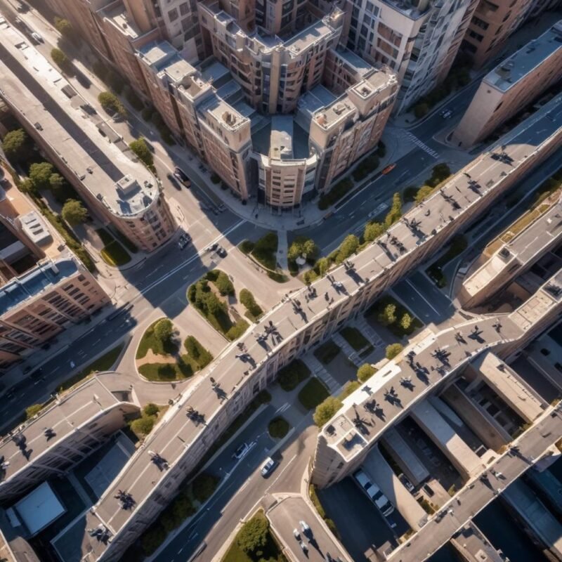Drones persiguiendo a un ladrón en una calle urbana futurista