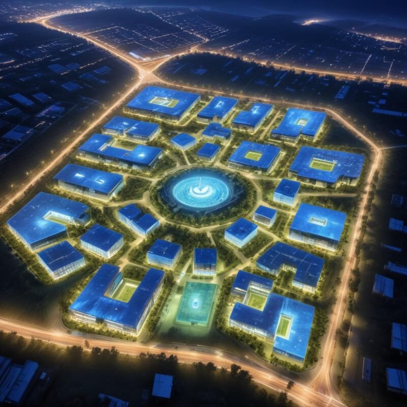 Centro de datos de Google iluminado, símbolo de innovación en IA.