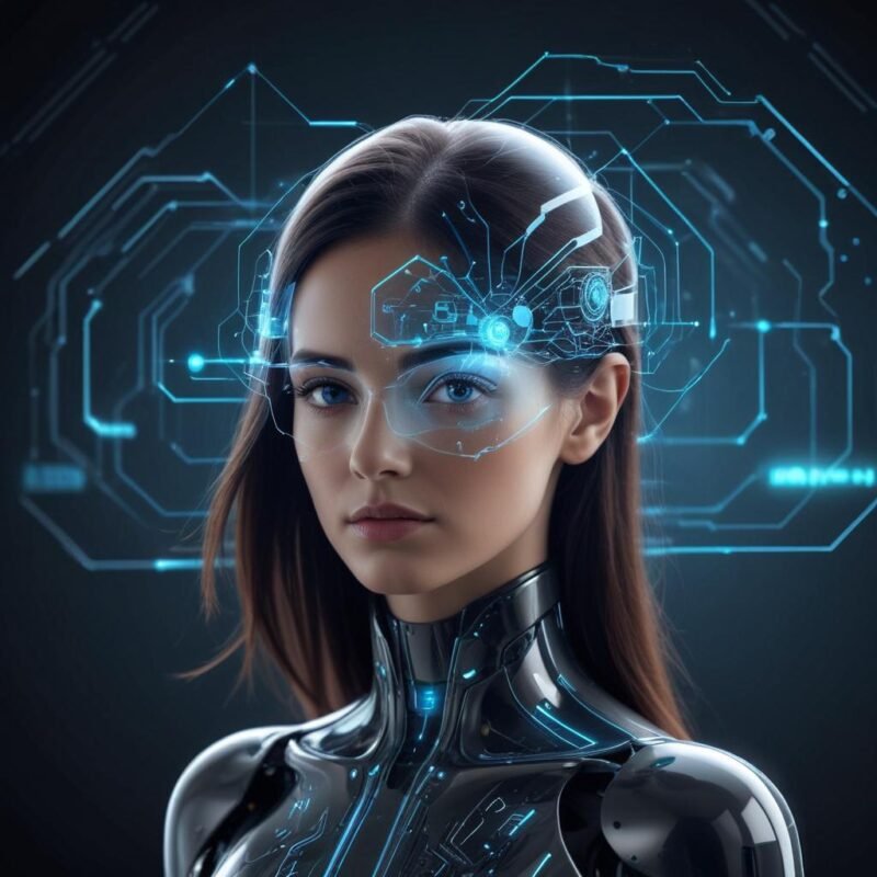 Ilustración futurista de inteligencia artificial y optimización de modelos LLM - Transformaconia