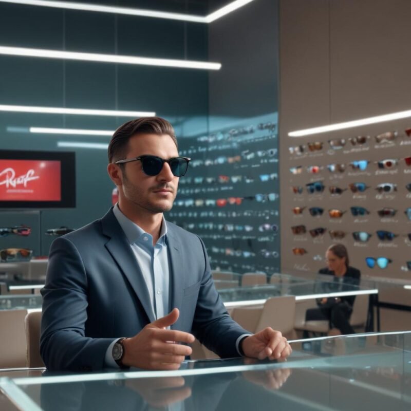 Persona en sala de reuniones usando Ray-Ban Display de Meta.