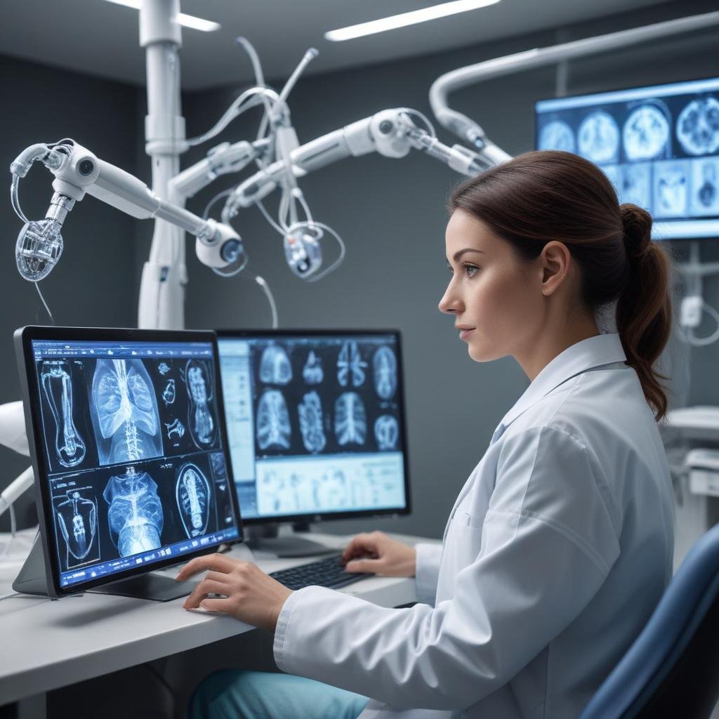 Profesional de la salud usando IA avanzada para medir el dolor