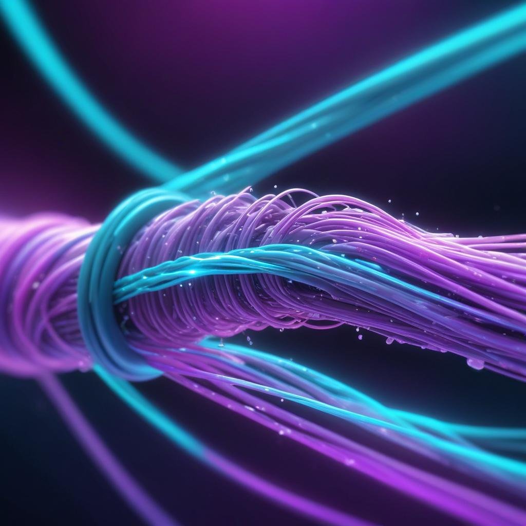 Close-up of glowing fiber optic cables or digital interface interaction, representing secure digital processes.