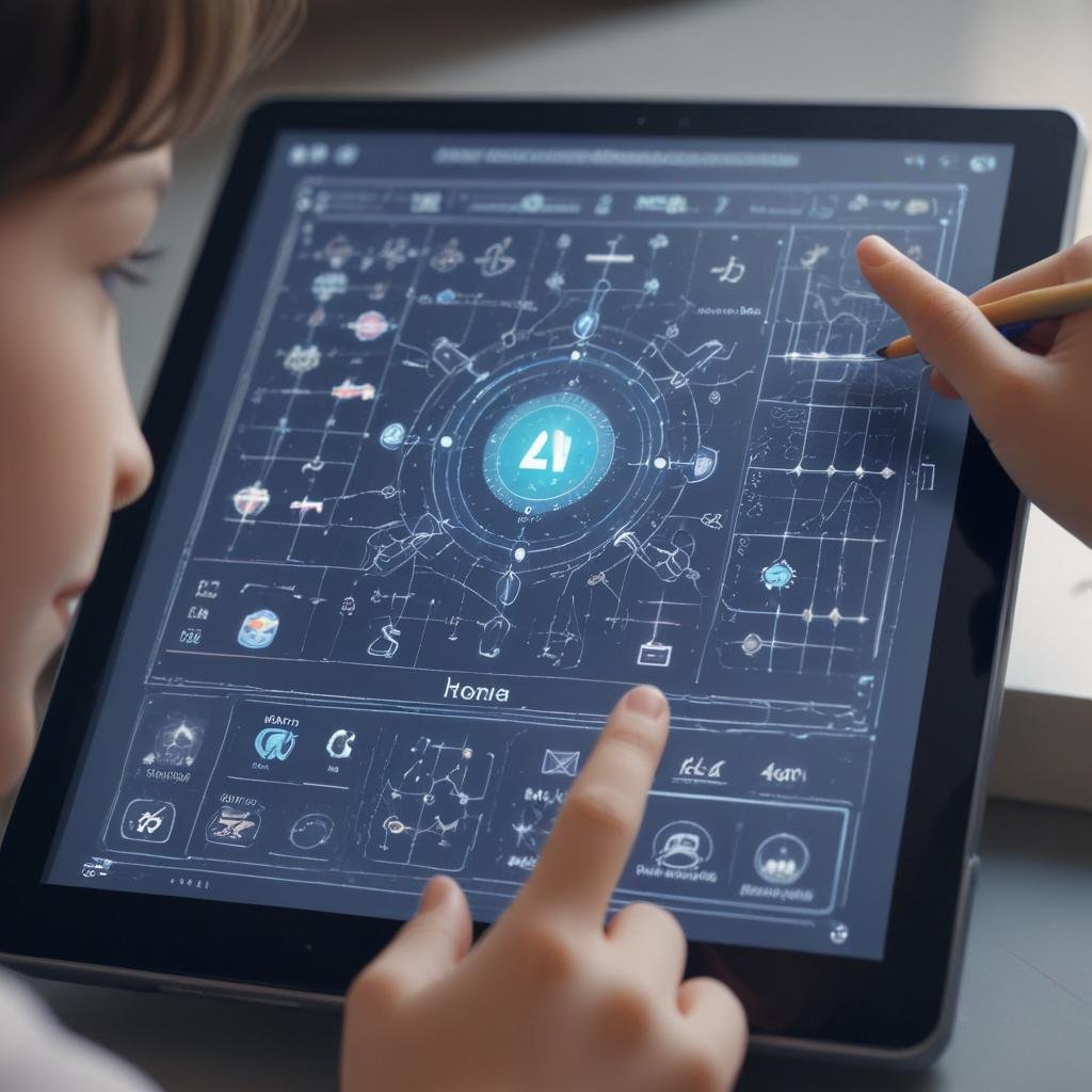 Close-up of an AI educational interface on a child's tablet.