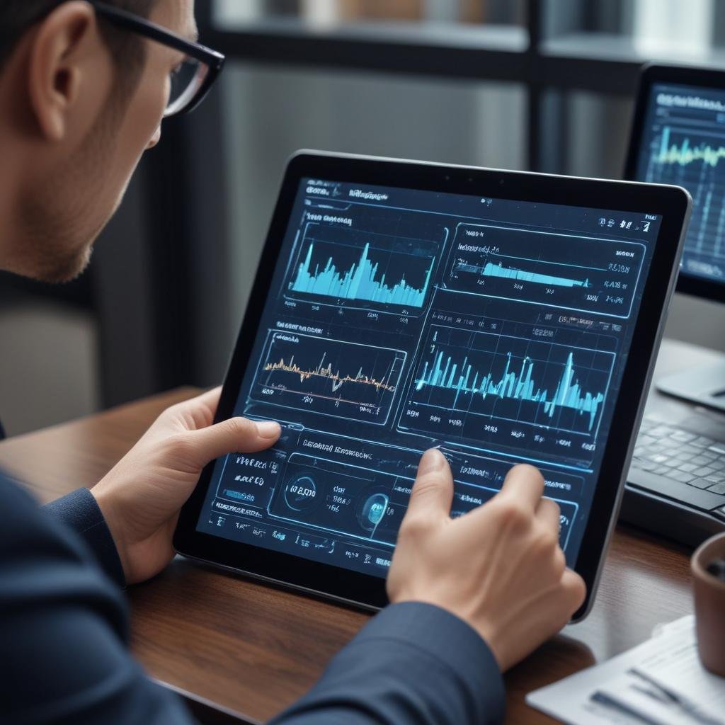 Small business owner viewing Claude AI on a tablet