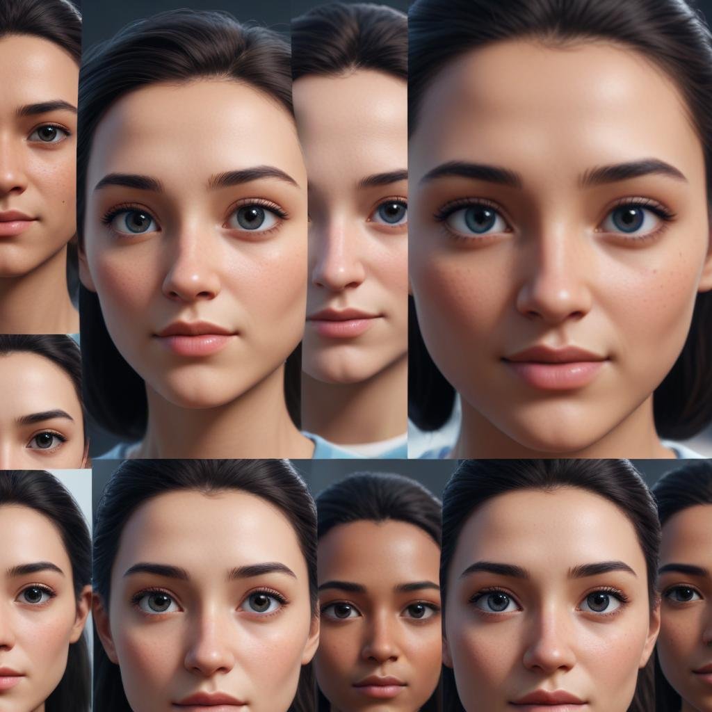 Close-up of realistic avatar features using AI
