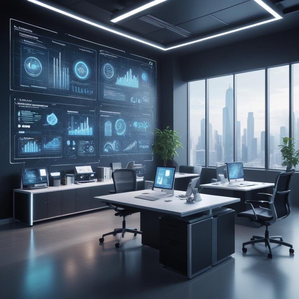 AI enabling streamlined business operations in a futuristic office