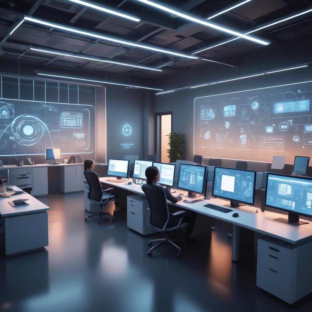 A small business thriving due to automated AI systems in a modern office setting.