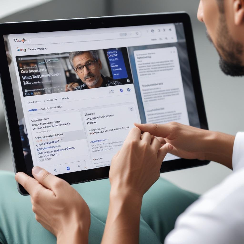 Close-up of SME owner using tablet for personalized news alerts.