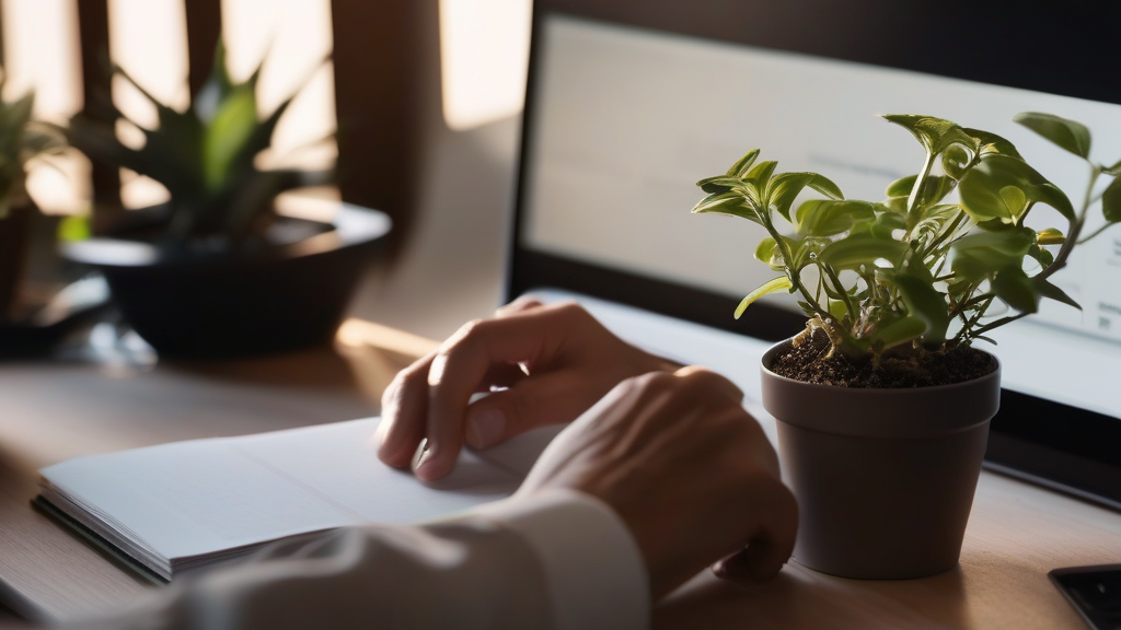 Business owner adjusting AI software settings on a desktop workspace.