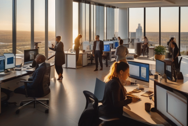 Oficina moderna ocupada que demuestra el mercado laboral inteligencia artificial