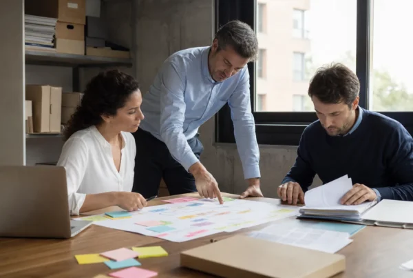 Equipo de oficina revisando procesos para implementar ia en empresas y detectar tareas repetitivas.