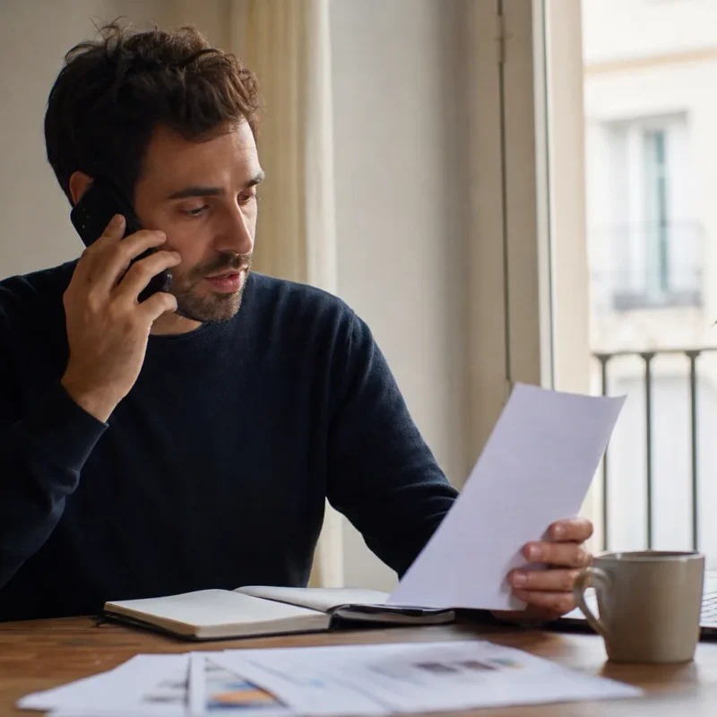Profesional usando ChatGPT móvil por voz para iniciar tareas de trabajo desde una oficina luminosa