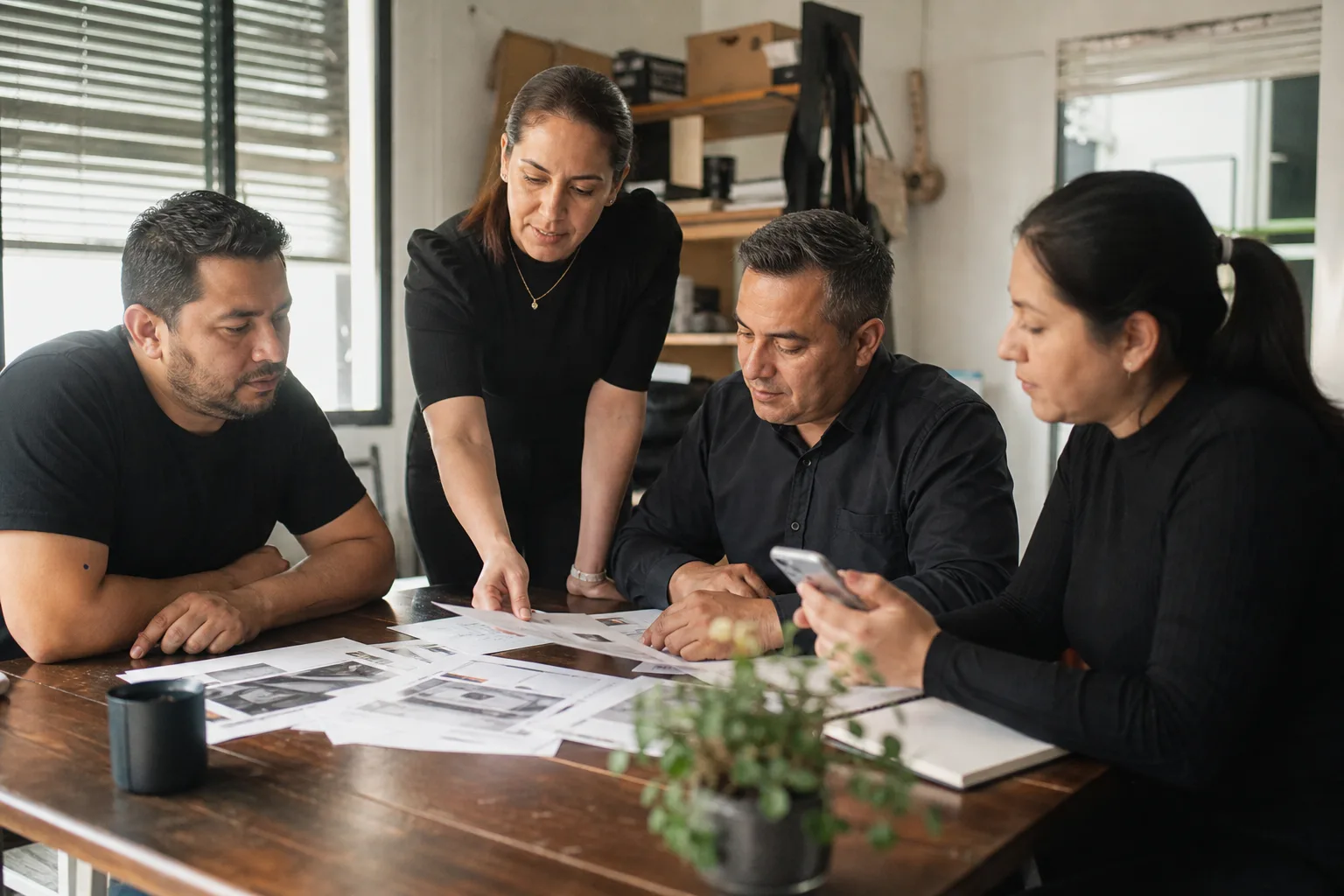 Equipo de pyme revisando tareas tras usar ChatGPT resumir Slack y continuar el trabajo en escritorio