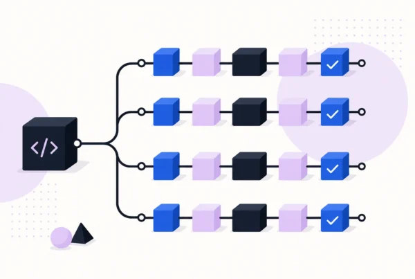 Ilustración vectorial de varios caminos paralelos que salen de un repositorio para representar Claude Code avanzado