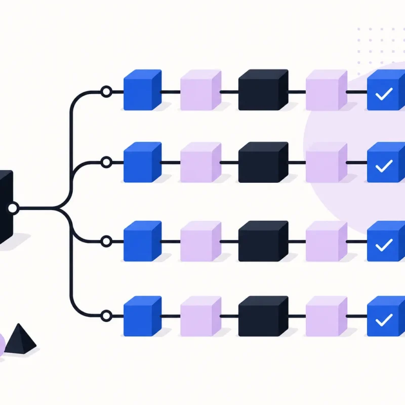 Ilustración vectorial de varios caminos paralelos que salen de un repositorio para representar Claude Code avanzado