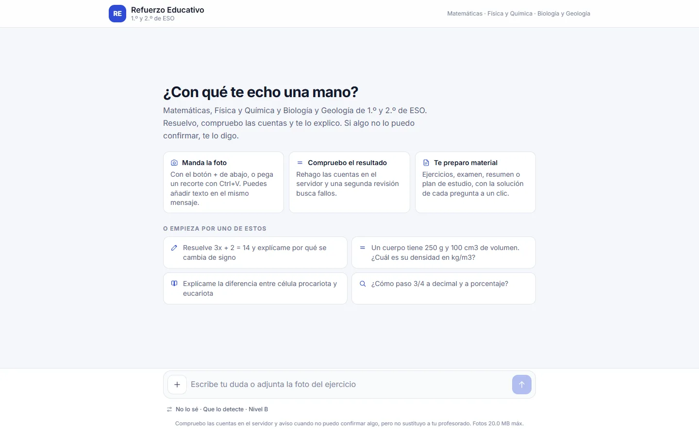 Aplicación de refuerzo escolar con IA