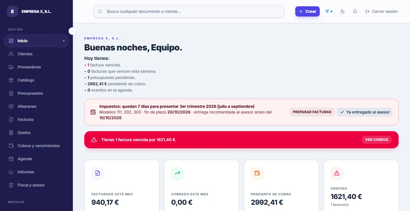 ERP para la industria: lo pendiente de hoy, facturado, cobrado y vencido