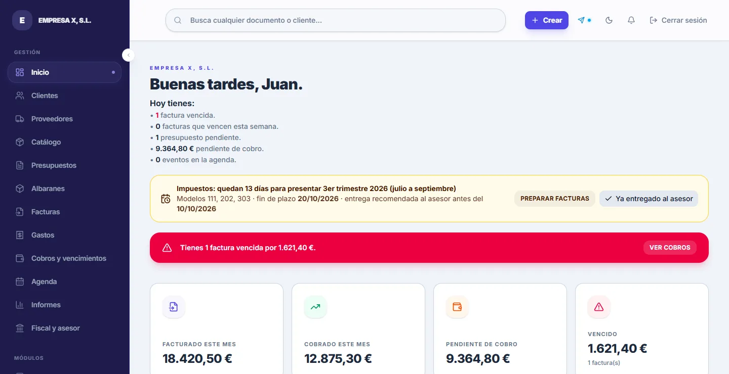 ERP para la industria: lo pendiente de hoy, facturado, cobrado y vencido