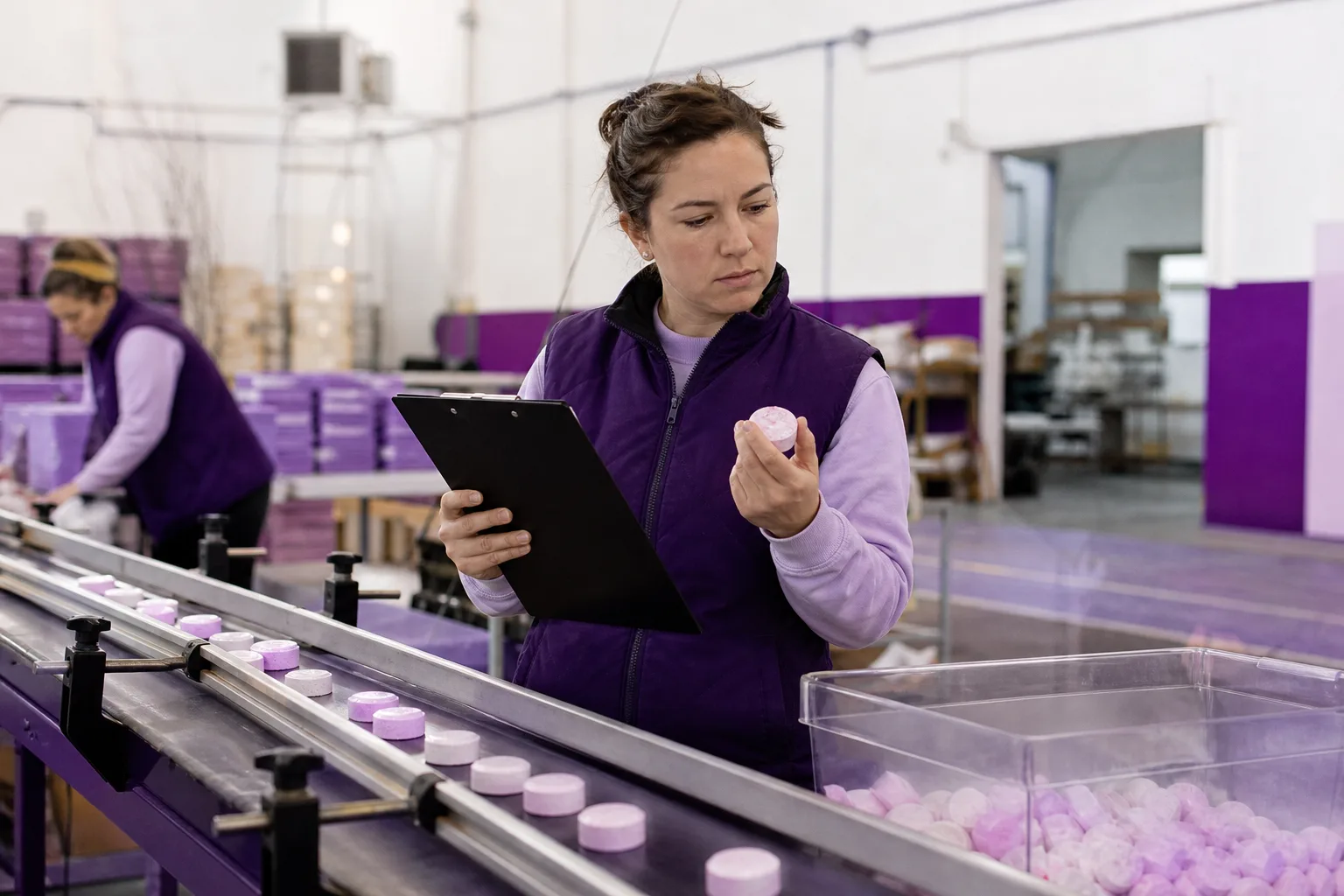 Productos rechazados separados junto a una línea industrial tras una inspección automática de calidad
